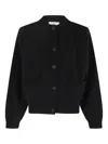 Solotre Cropped Black Cardigan With Center Button Closure And Front Pockets In Black
