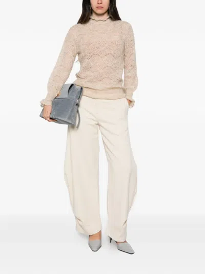 Solotre Pointelle-knit Ruffled Sweater In Neutral