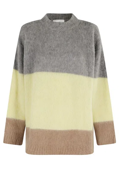 SOLOTRE RELAXED FIT STRIPED KNIT SWEATER WITH ROUND NECKLINE