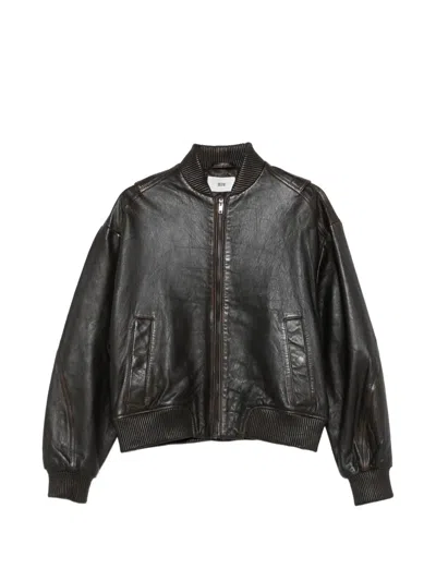 Solotre Ribbed-trim Leather Jacket In Brown