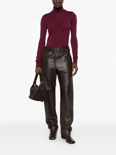 Solotre Ruched Turtleneck Sweater In Burgundy