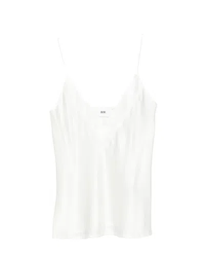 Solotre Satin V-neck Top In White
