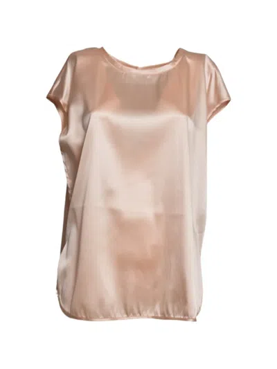 Solotre Satin-finish Short-sleeve Blouse In Pink