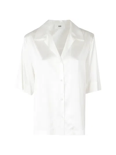 Solotre Satin-finish Short-sleeved Shirt In White