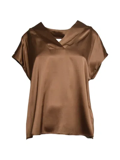Solotre Satin-finish V-neck Blouse In Gold