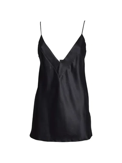 Solotre Satin-finish V-neck Camisole Top In Black