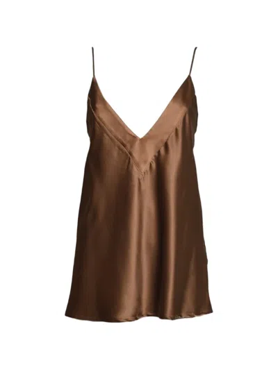 Solotre Satin-finish V-neck Camisole Top In Brown