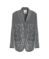 Solotre Sequin-embellished Gray Blazer With Classic Notch Collar In Gray