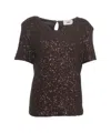 Solotre Sequined Short-sleeved T-shirt With Back Cutout In Black