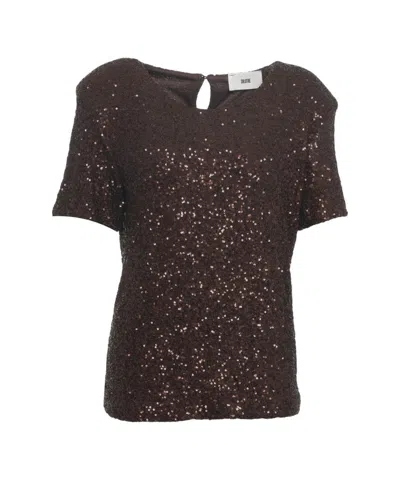 Solotre Sequined Short-sleeved T-shirt With Back Cutout In Black