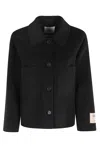 Solotre Short Black Coat With Classic Collar And Button Closure In Black
