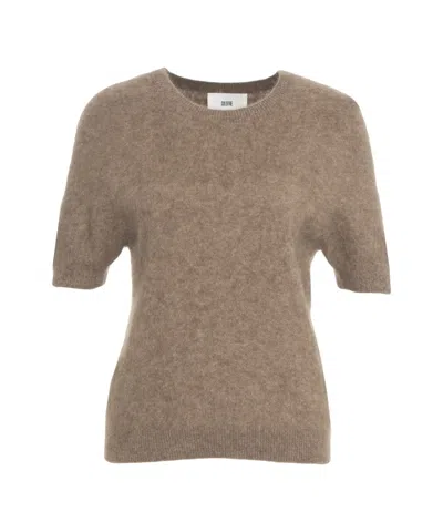 Solotre Short-sleeve Knit Top Crafted From Yak Wool Blend In Brown