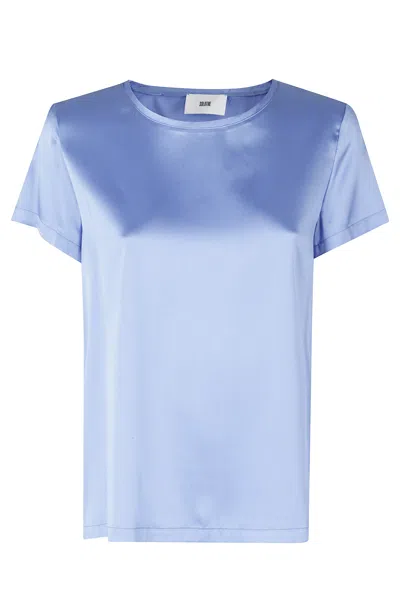 Solotre Silk Crew-neck Short-sleeve Silk T-shirt In Blue