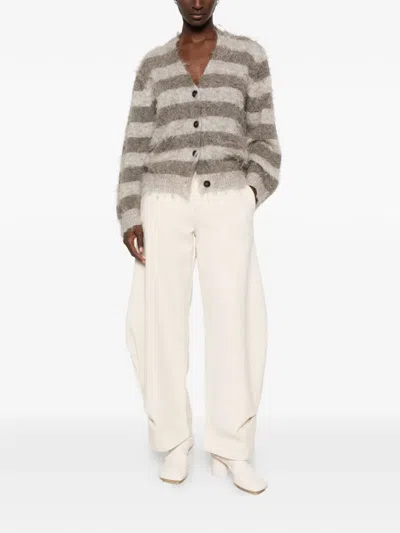 Solotre Striped Brushed Cardigan In Multi