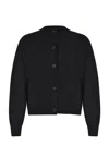 Solotre Cropped Black Cardigan With Center Button Closure And Front Pockets In Black