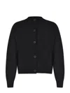 Solotre Cropped Black Cardigan With Center Button Closure And Front Pockets In Black