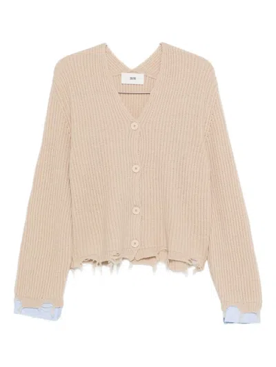 Solotre V-neck Distressed-finish Cardigan In Neutral
