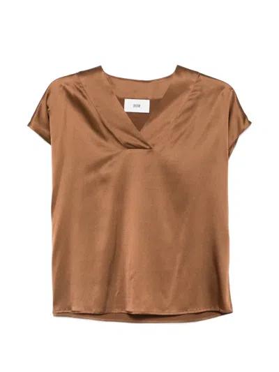 Solotre V-neck Blouse In Brown