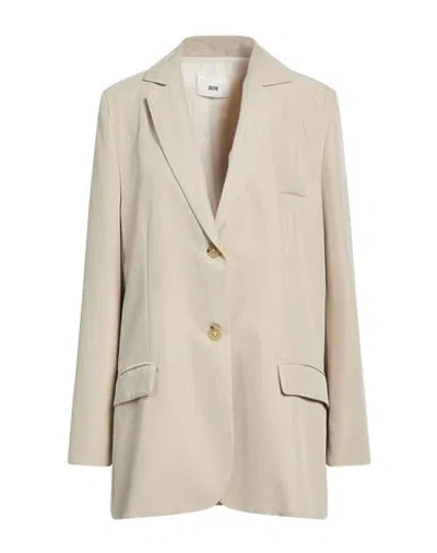 Solotre Woman Blazer Beige Size 2 Modal, Polyester In Neutral