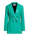 Solotre Woman Blazer Green Size 4 Polyurethane, Viscose In Green