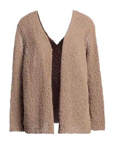 Solotre Woman Cardigan Camel Size Onesize Cotton, Polyamide In Beige