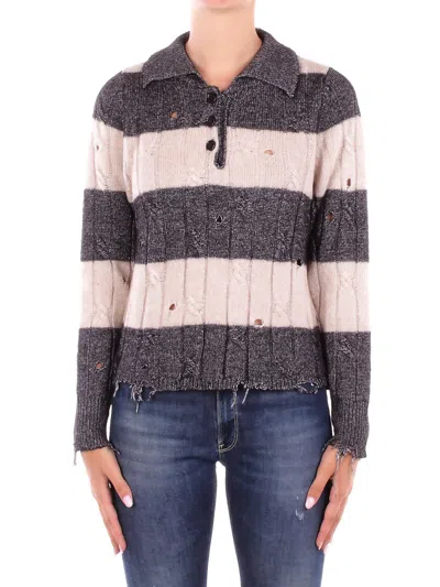 Solotre Woman Knit M3f0032 Fv401 Black Mand Polo Black Cream In Yellow