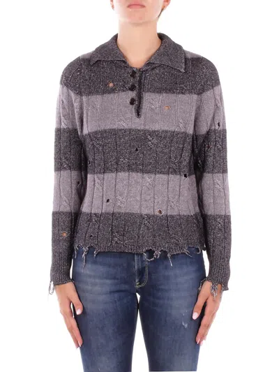 Solotre Woman Knit M3f0032 Fv403 Black Allum Polo Black Silver In Other