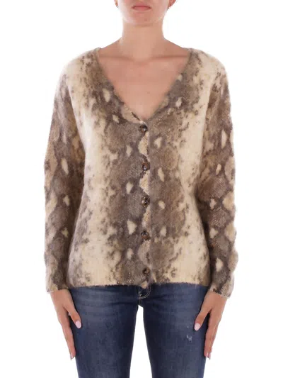 Solotre Woman Knit M3f0120 Gray Cardigan Greige In Animal Print