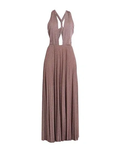 Solotre Woman Maxi Dress Brown Size 8 Viscose, Polyamide, Polyester, Elastane In Multi