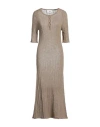Solotre Woman Midi Dress Beige Size 3 Cotton, Linen, Polyamide In Beige