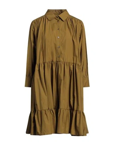 Solotre Woman Mini Dress Military Green Size 8 Cotton