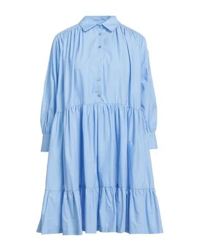 Solotre Woman Mini Dress Sky Blue Size 4 Cotton