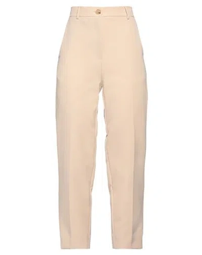 Solotre Woman Pants Beige Size 4 Polyester, Elastane, Acetate, Viscose In Beige