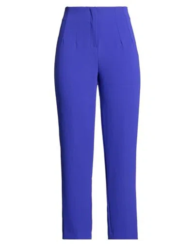 Solotre Woman Pants Bright Blue Size 6 Polyester, Acetate, Viscose