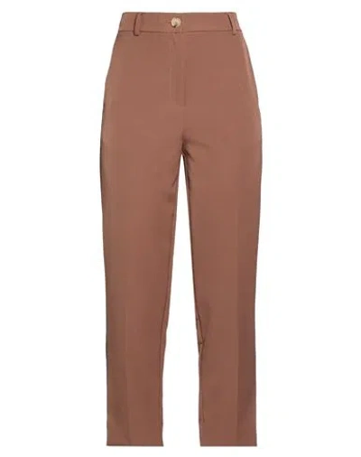 Solotre Woman Pants Brown Size 4 Polyester, Elastane, Acetate, Viscose