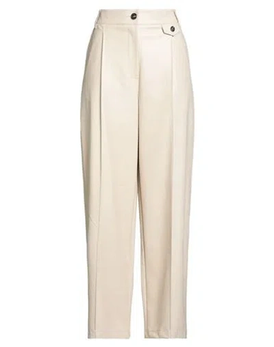 Solotre Woman Pants Cream Size 8 Polyurethane, Viscose In White