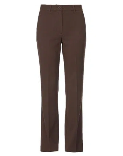 Solotre Woman Pants Dark Brown Size 4 Polyester, Elastane