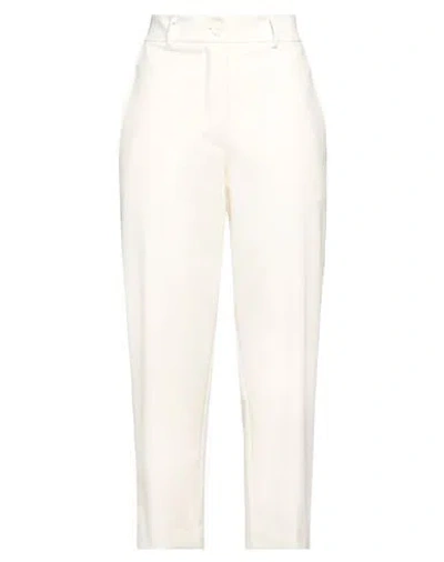 Solotre Woman Pants Ivory Size 6 Polyester, Wool, Elastane In White
