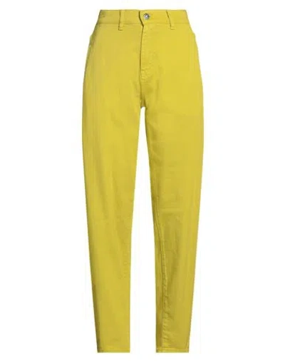 Solotre Woman Pants Lime Green Size 4 Cotton In Yellow