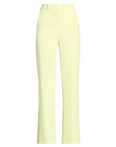 Solotre Woman Pants Lime Green Size 8 Polyester, Acetate, Viscose In Yellow