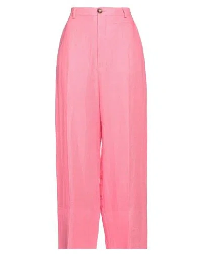 Solotre Woman Pants Magenta Size 6 Linen, Cotton