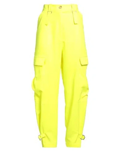 Solotre Woman Pants Yellow Size 6 Polyester, Elastane
