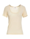 Solotre Woman T-shirt Beige Size 3 Viscose, Polyamide, Cashmere, Elastane In Yellow