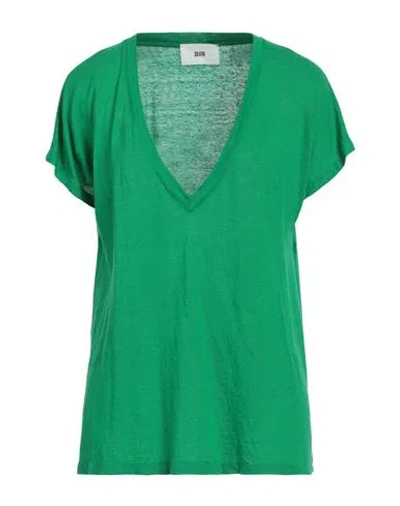 Solotre Woman T-shirt Green Size 2 Linen, Elastane