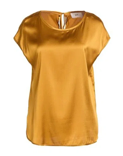 Solotre Woman Top Mustard Size 4 Silk, Elastane In Gold