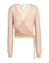Solotre Woman Wrap Cardigans Beige Size 3 Linen, Polyamide
