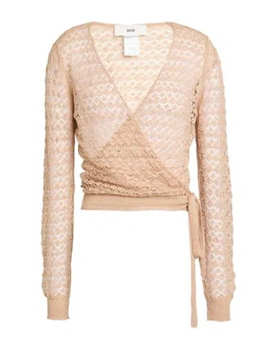 Solotre Woman Wrap Cardigans Beige Size 3 Linen, Polyamide