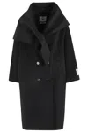 Solotre Wool And Cashmere Blend Coat With Built-in Scarf And Central Button Closure In Black