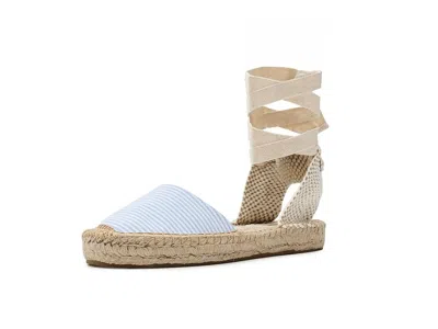 Soludos Seersucker Lauren Lace-up Espadrille In Blue