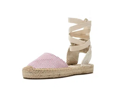 Soludos Seersucker Lauren Lace-up Espadrille In Pink